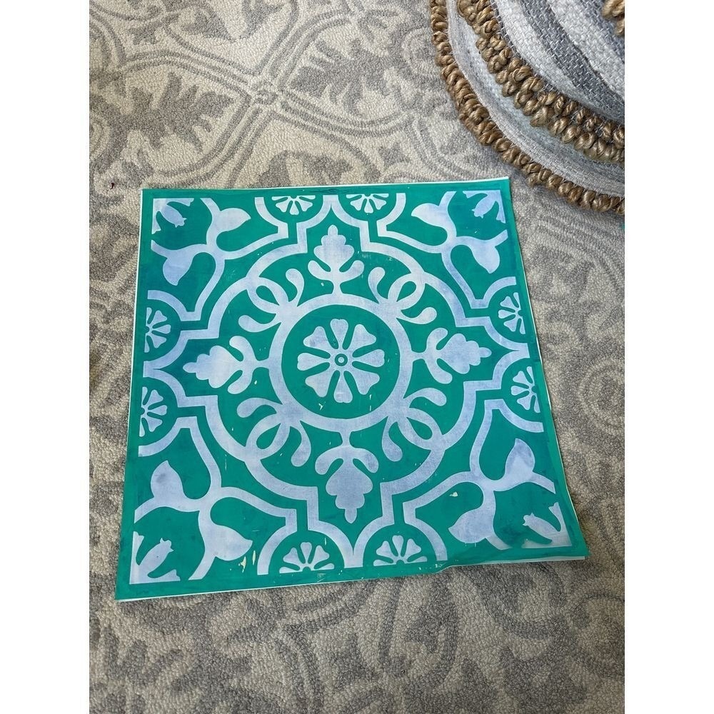 Teal White Moroccan Tile Pattern Square Decorative Glass Tray Home Decor Accent